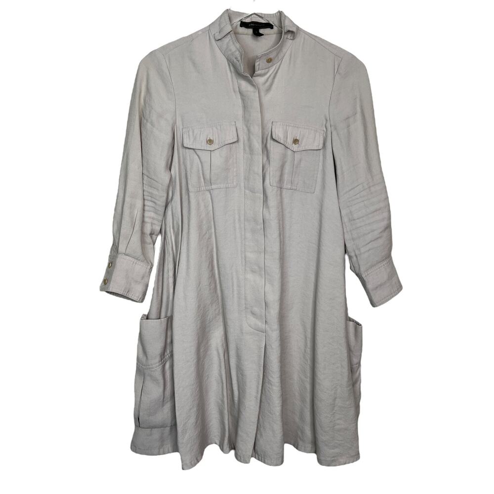 BCBGMAXAZRIA Emilee 3/4 Sleeve A-Line Dress Cargo Pockets Tan Beige Womens XS